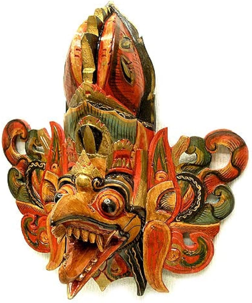 Amazon.co.jp: 壁掛け 木彫りの ガルーダ ブラウンマスクお面 横約