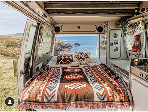 Amazon.co.jp: Vanlife アステカ ラグ トライバル レッド ブランケット