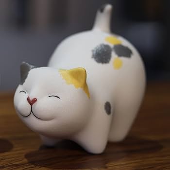 Amazon.co.jp: 漫二家 猫 置物 猫の置物 1300°高温焼成 陶器 三毛猫