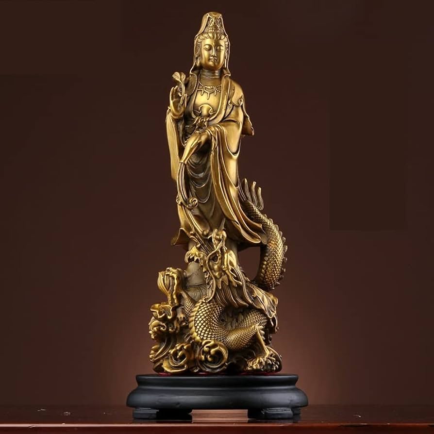 Amazon｜仏像 龍乗観音 観音像 立像 真鍮龍観音 騎龍観音 龍上観音