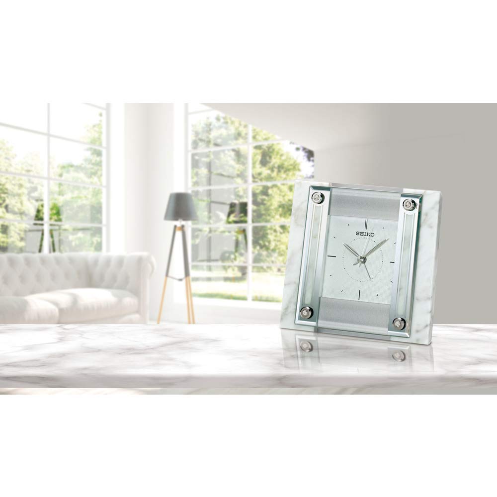 Amazon.co.jp: セイコークロック 置時計 白大理石 105x120x67mm QK737W