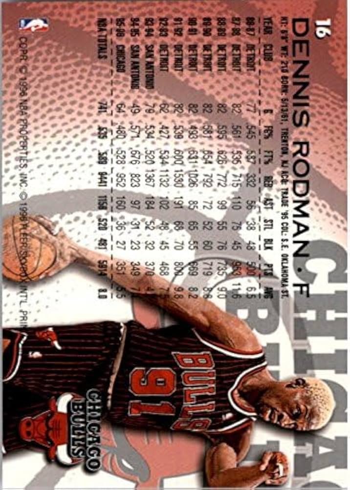 Amazon.com: 1996-97 Fleer #16 Dennis Rodman NBA Basketball Trading