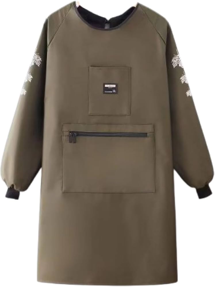 Amazon｜長袖エプロン 裏起毛 裏ボア 長袖 暖かい 割烹着 かっぽう着