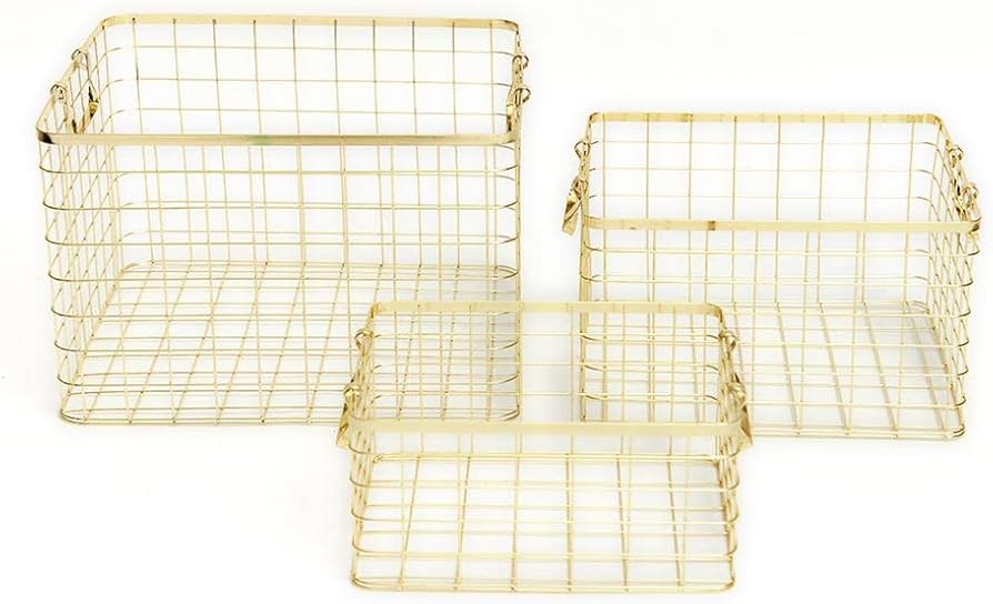 Amazon.co.jp: メタル ワイヤーカゴバスケット ゴールド L：39×35