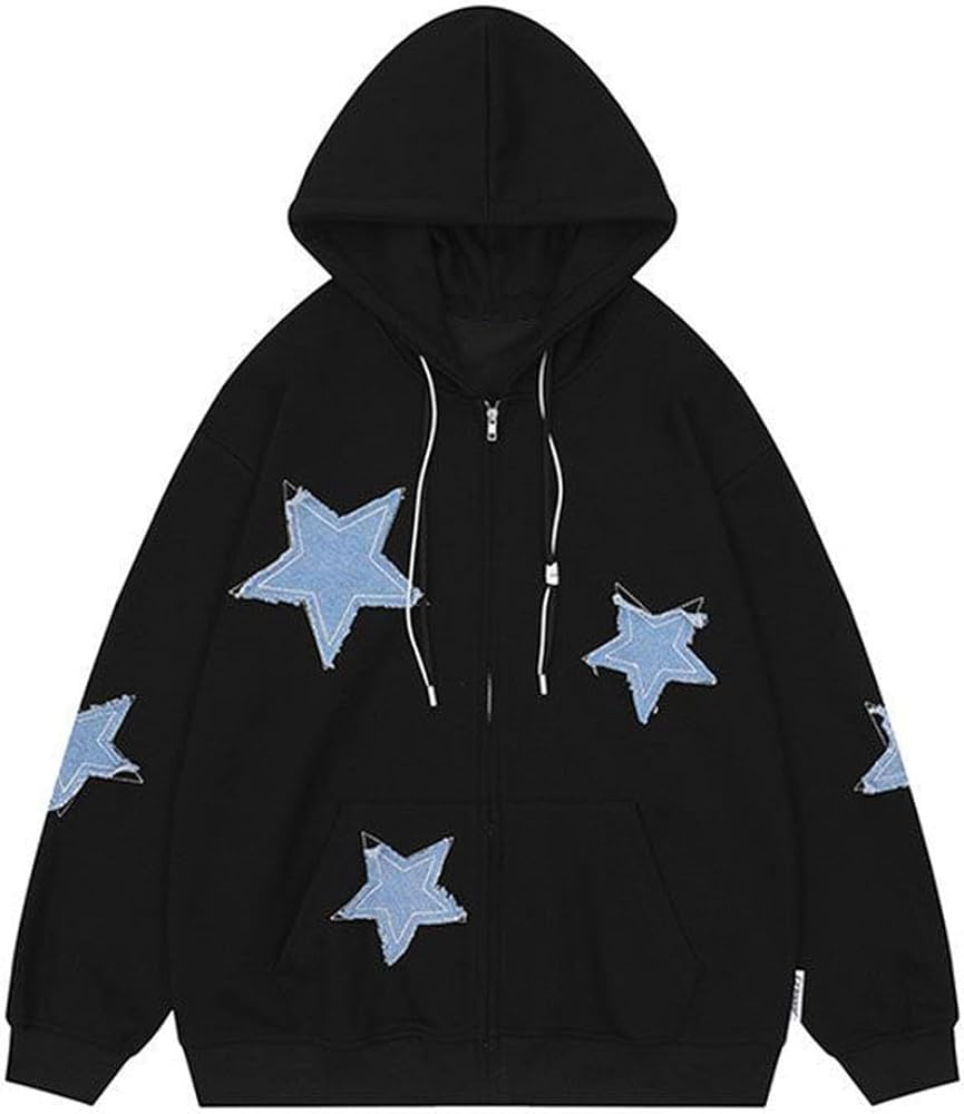 Lafaguw Cute Hoodie Women Men,Star Graphic Zip Up Hoodies Oversize