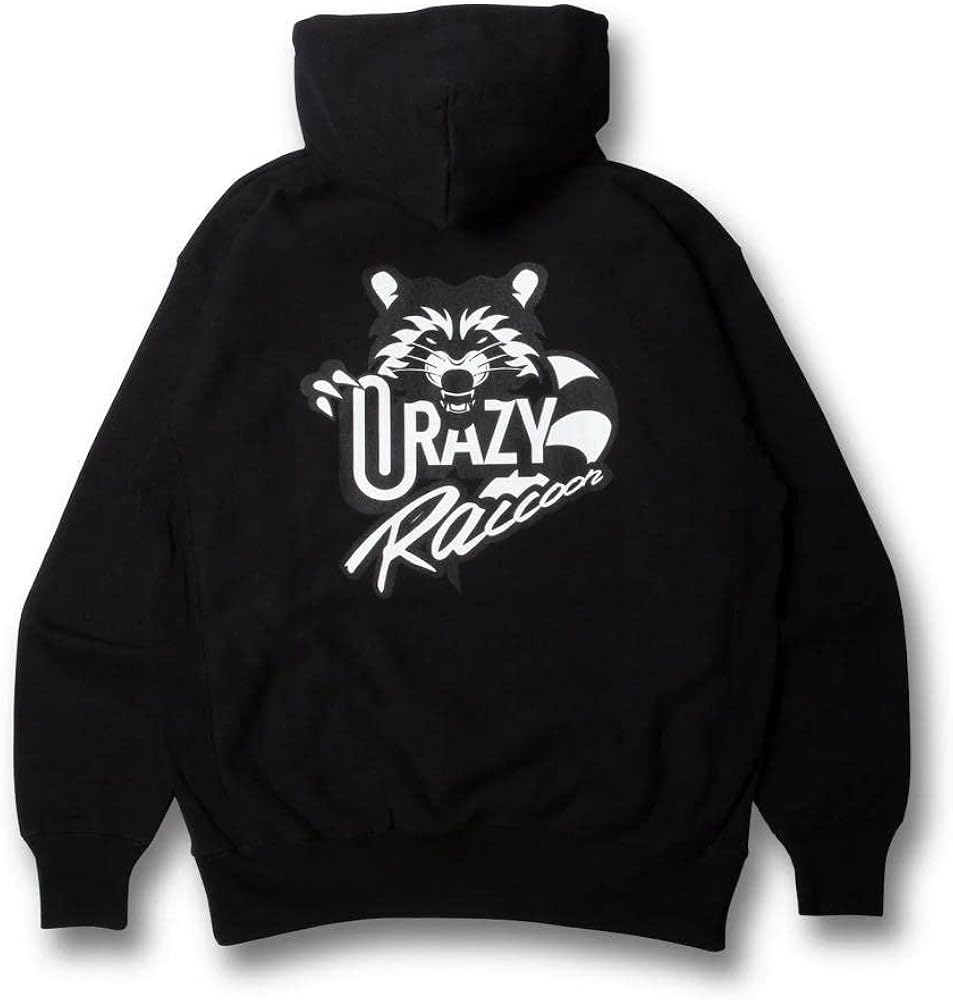 Amazon.co.jp: CRストア crazy raccoon LOGO HOODIE パーカー 黒