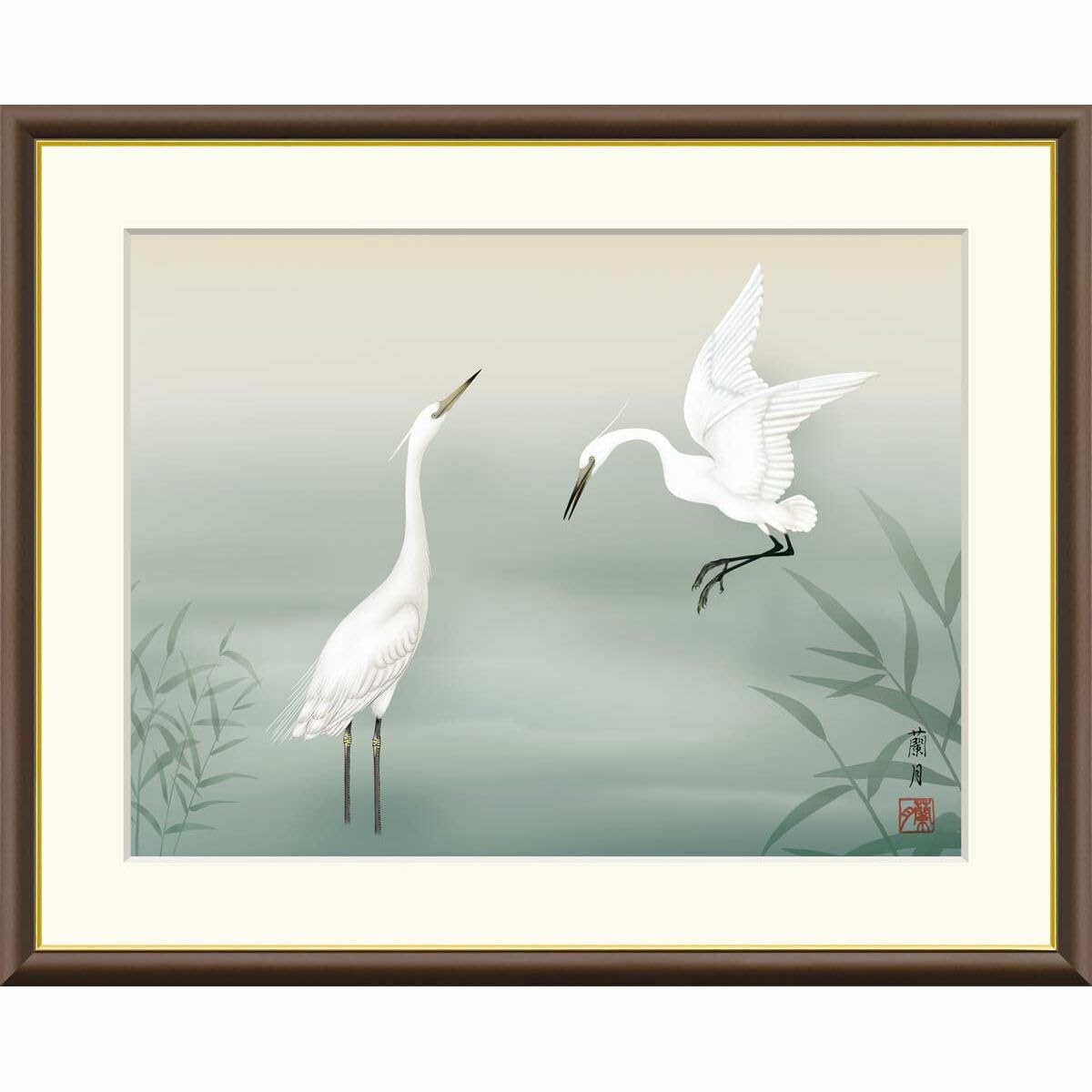 Amazon.co.jp: 絵画 現代日本画 季節の名鳥 白鷺 吉井蘭月 額入り