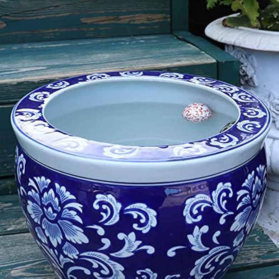 Amazon.co.jp: 水鉢 大型 陶器 青 ヒマワリ 10号 鉢カバー プランター