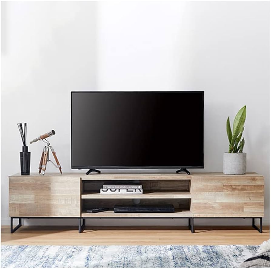 Amazon｜テレビ台 50型 50インチ 扉付き 無垢材 木目調 スチール 幅180