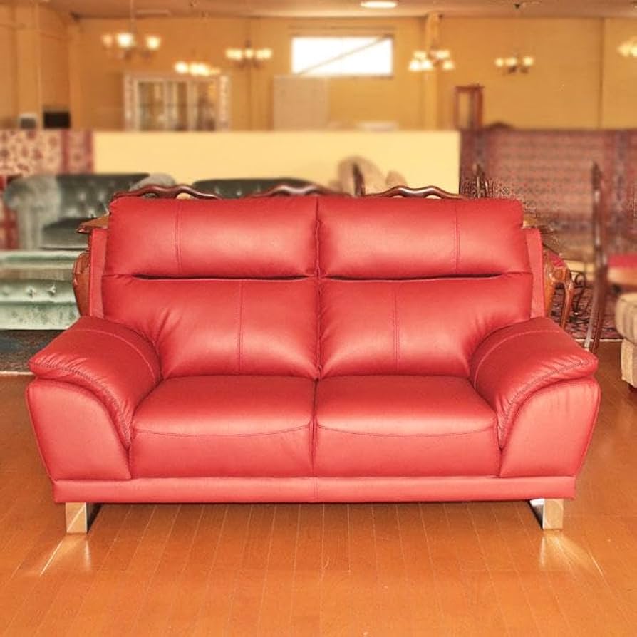 Amazon｜3人掛けソファ レザー 赤 ソファー 143-169｜ソファ・カウチ