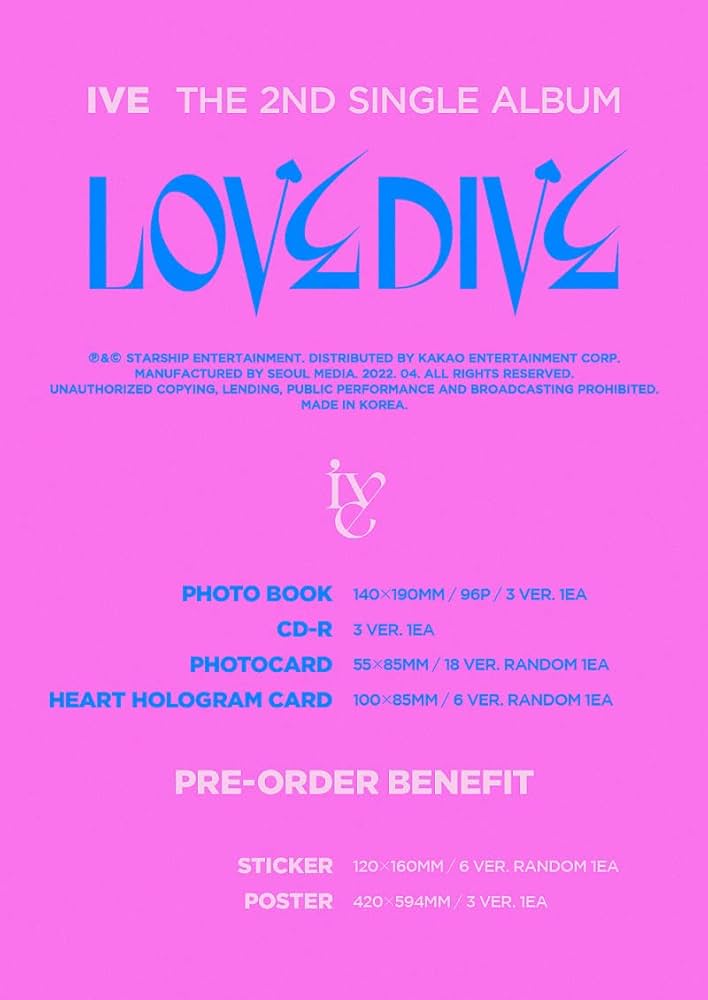 IVE - LOVE DIVE 2nd Single Album+Extra Photocards Set / K-pop