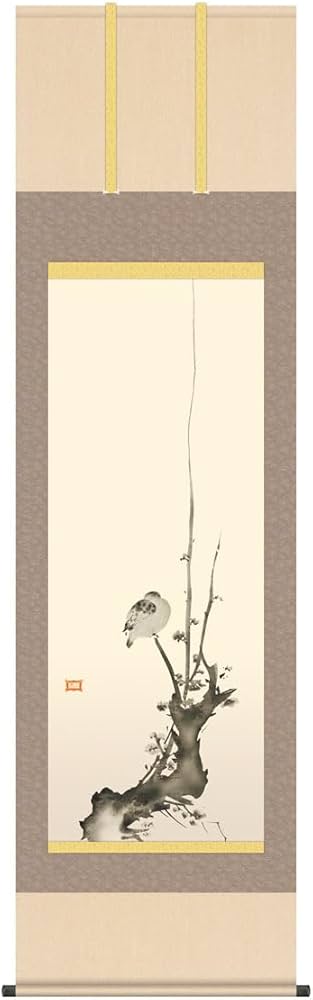 Amazon.co.jp: 掛軸 掛け軸 「紅梅鳩図」 宮本武蔵 尺五 桐箱 幅54.5