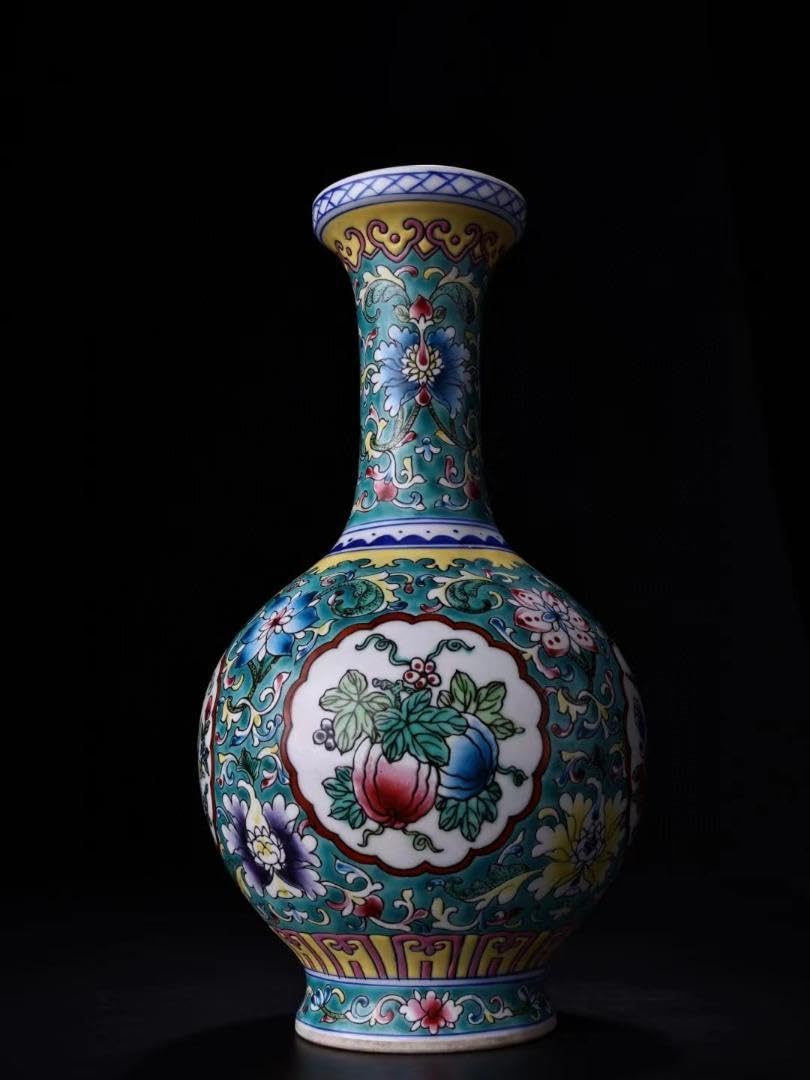 中国古美術・旧蔵の磁器・大周柴窯に描かれた彩色の花瓶・置物・書道