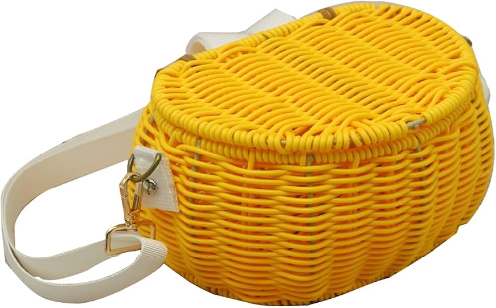 Amazon | 自転車カゴ 蓋付き 籐のカゴ 自転車かご かわいい 田園風