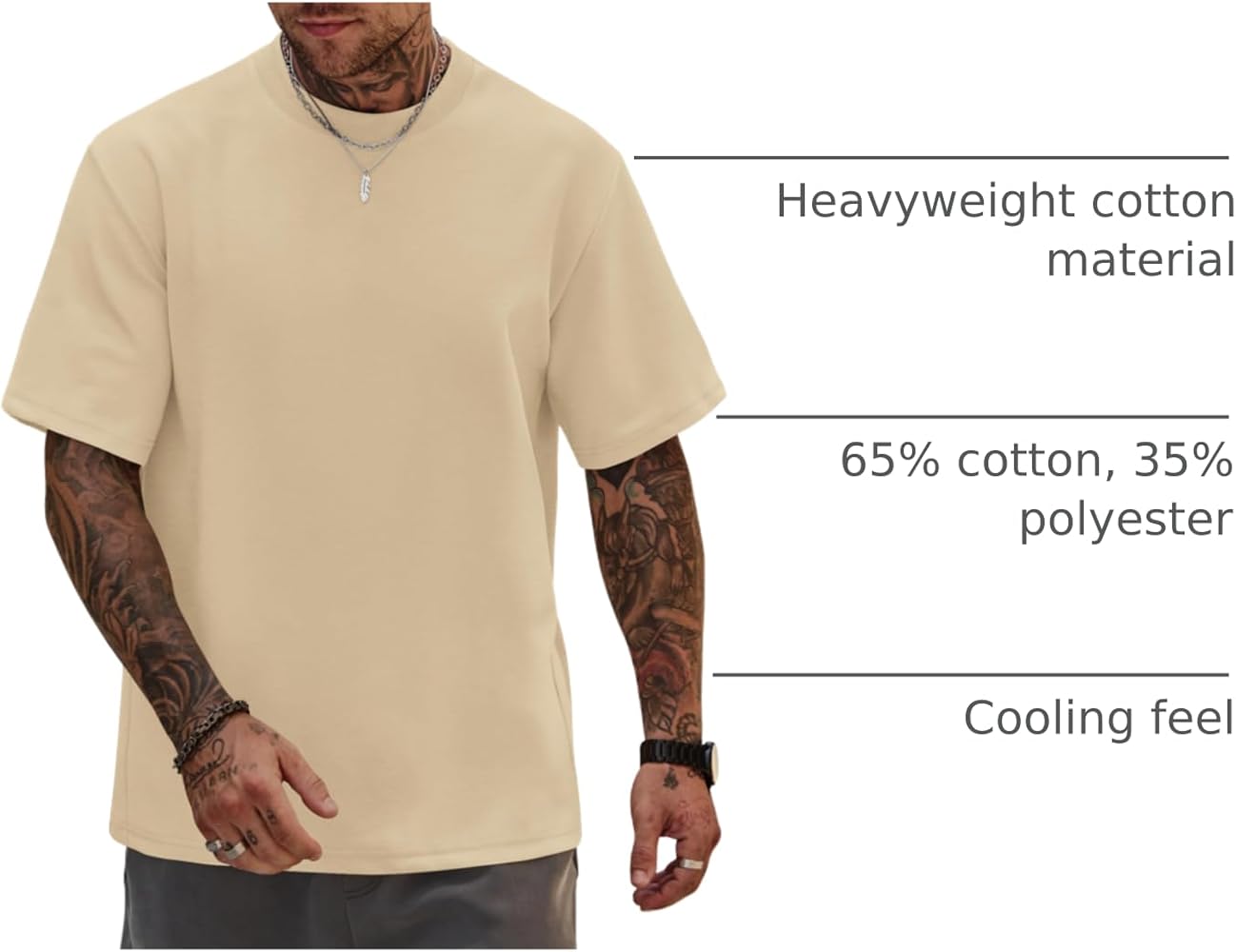 Herberton Men Oversize Tshirt Thick Tee-Shirt Heavyweight Plain