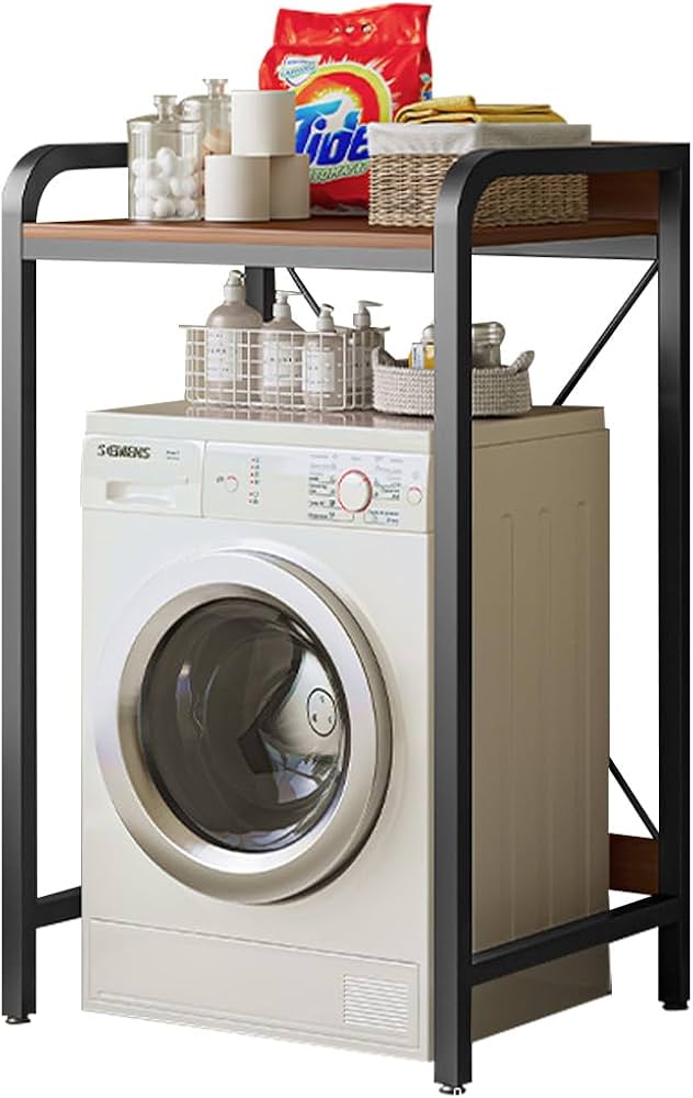 Amazon｜Floralies ランドリーラック 金属製 木製 洗濯機 棚 乾燥機