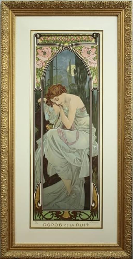 Amazon.co.jp: 新額アルフォンスミュシャ 「夜の安らぎ」 財団エンボス