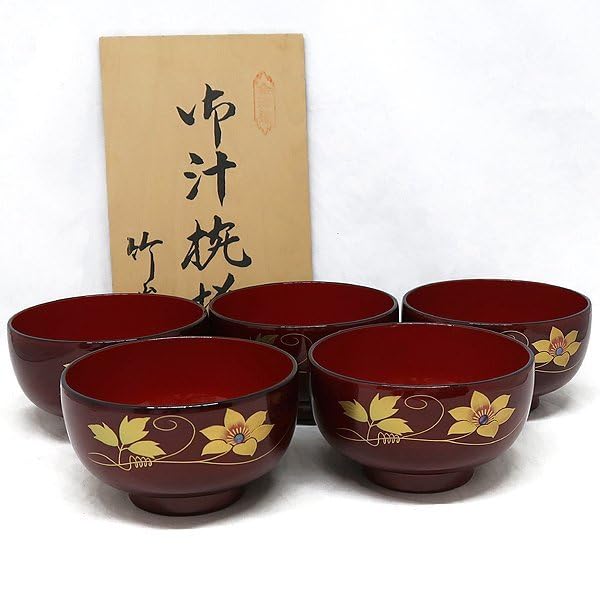 Amazon.co.jp: DKG 会津塗 御汁椀揃 竹峰 蒔絵 春慶 鉄仙 袋形 会津