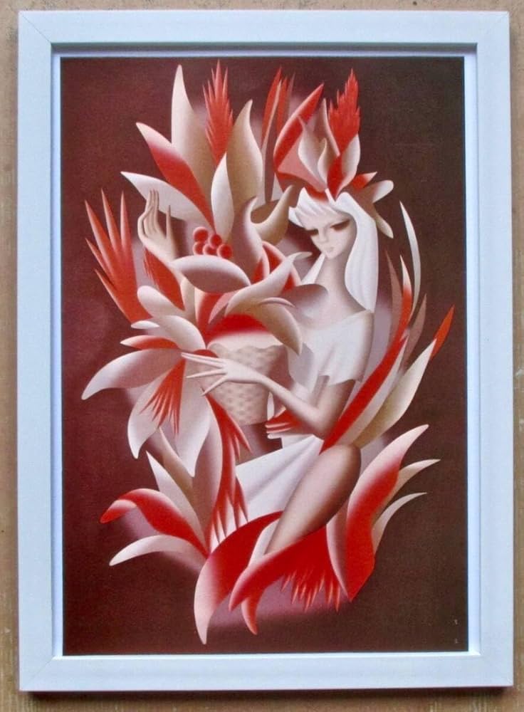 東郷青児、【砂漠の花】、希少な額装用画集より、状態良好、新品額装付