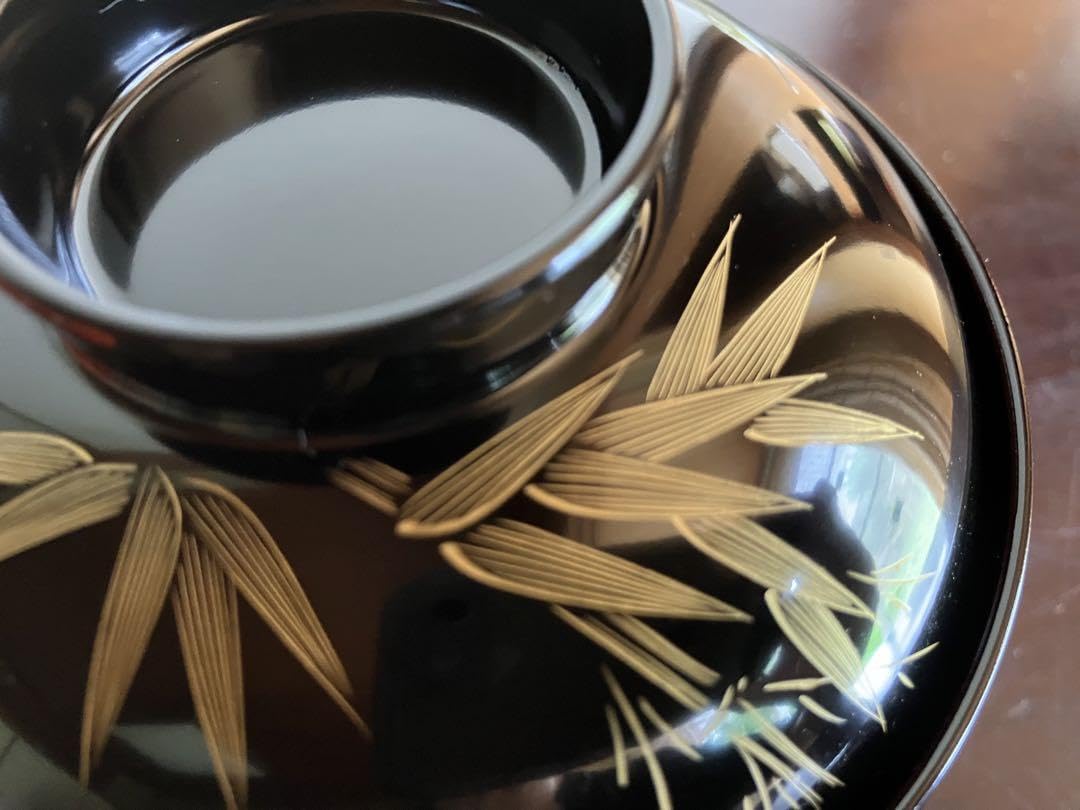 Amazon.co.jp: 輪島塗 沈金 竹 夫婦椀 蓋付お椀 お椀 汁椀 吸物椀 2客