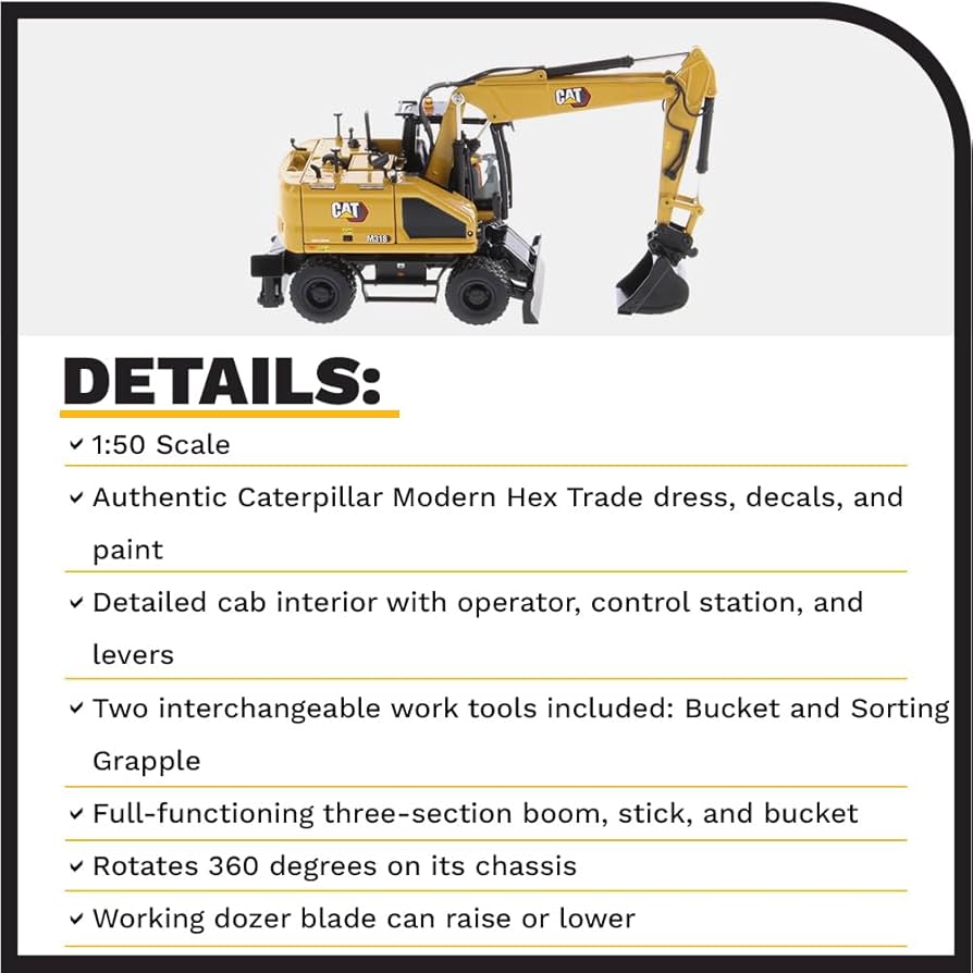 Amazon.com: 1:50 Caterpillar M318 Wheeled Excavator - High Line