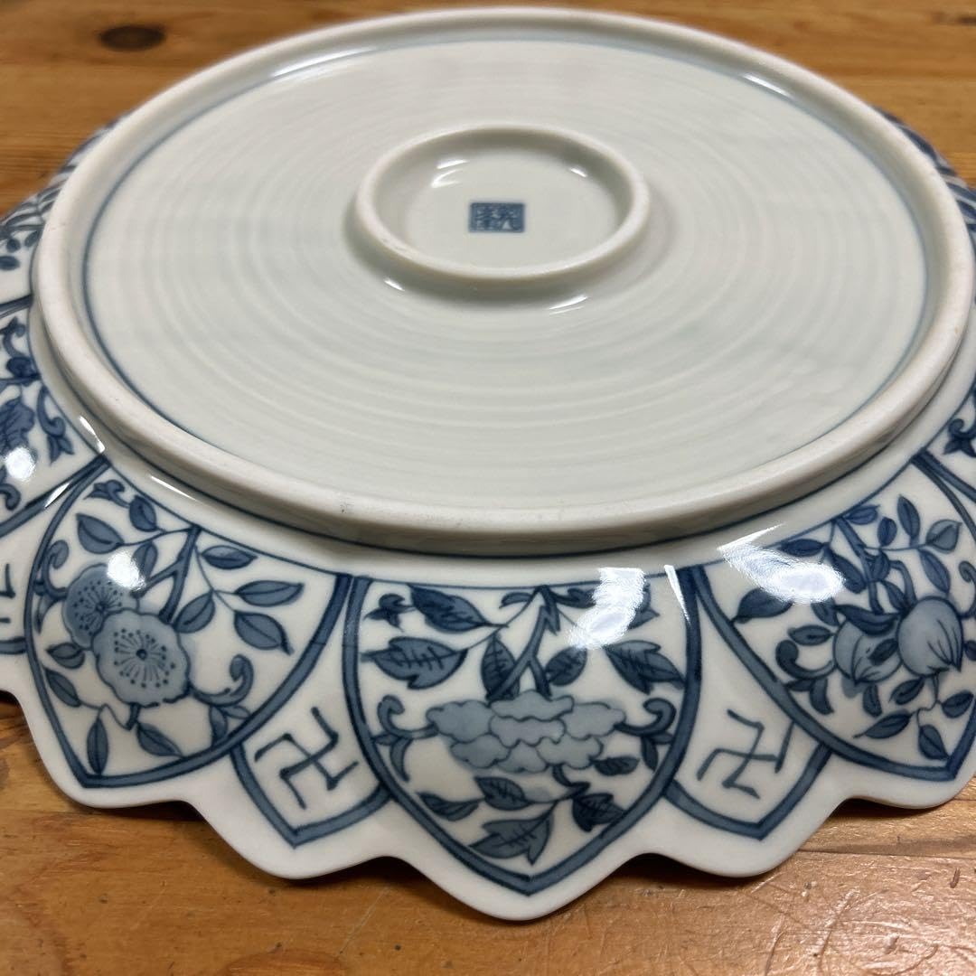 Amazon.co.jp: 三洋陶器 龍峰窯 花鳥図 染付 間取 大鉢 輪花鉢 大皿 古