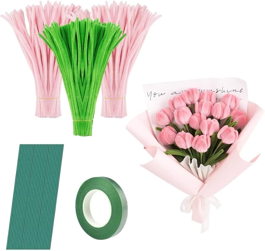 Amazon.co.jp: seimeinoki 手芸モール ピンク色＊200本＋緑色＊100本