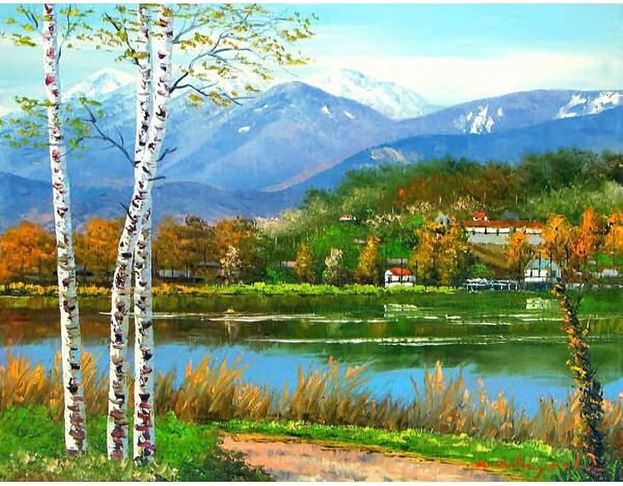 Amazon.co.jp: 小林幸三 八ヶ岳と松原湖 F10号 ゴールド 受注制作 油彩