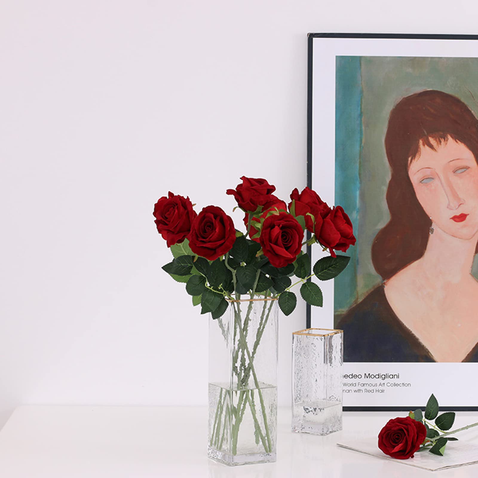 Amazon｜造花 バラ 赤 9本セット 一輪 花束 造花 インテリア アート