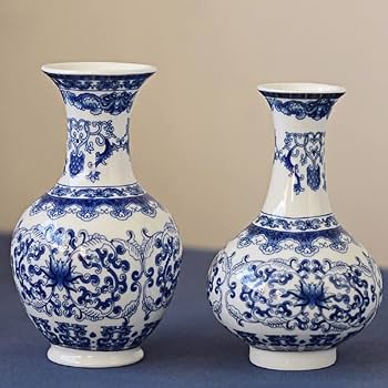 Amazon.co.jp: 青と白の花瓶 中国陶磁器花瓶 景徳鎮 磁器 小さな花瓶