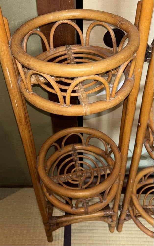 レア 藤 ラタン フラワースタンド 折りたたみ可能 アジアン 昭和レトロ