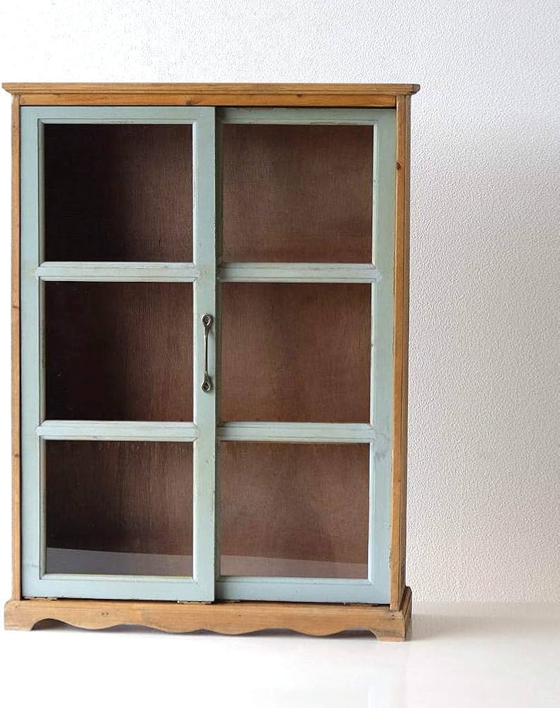 Amazon.co.jp: キャビネット 引き戸 ガラス扉 木製 スリム 薄型 完成品