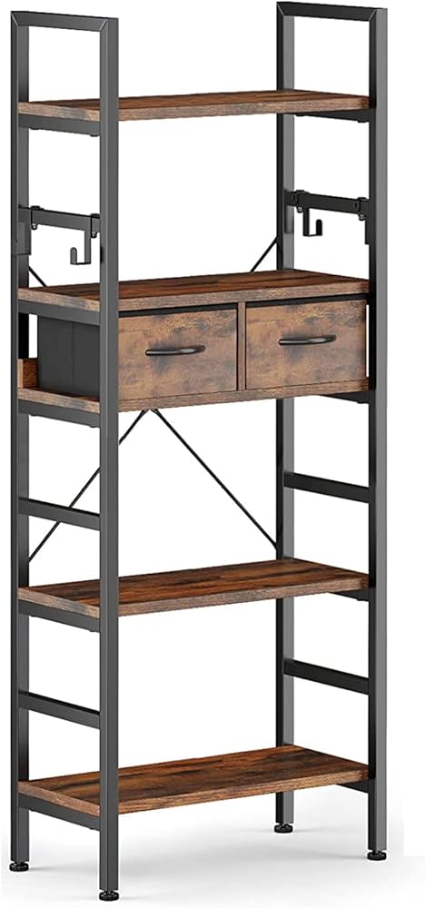 Amazon｜UZENN オープンシェルフ ラック 5段2杯引き出し 収納 棚