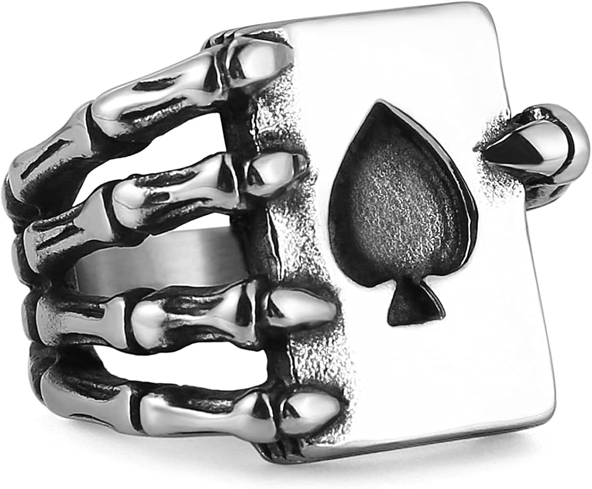 HZMAN Stainless Steel Ring for Men Women, Gothic Skull Hand Claw