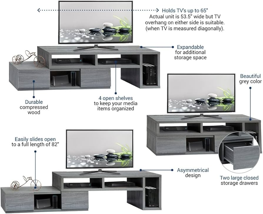 Amazon.com: TV Cabinet 54-83x15.4x18 Adjustable TV Stand Console
