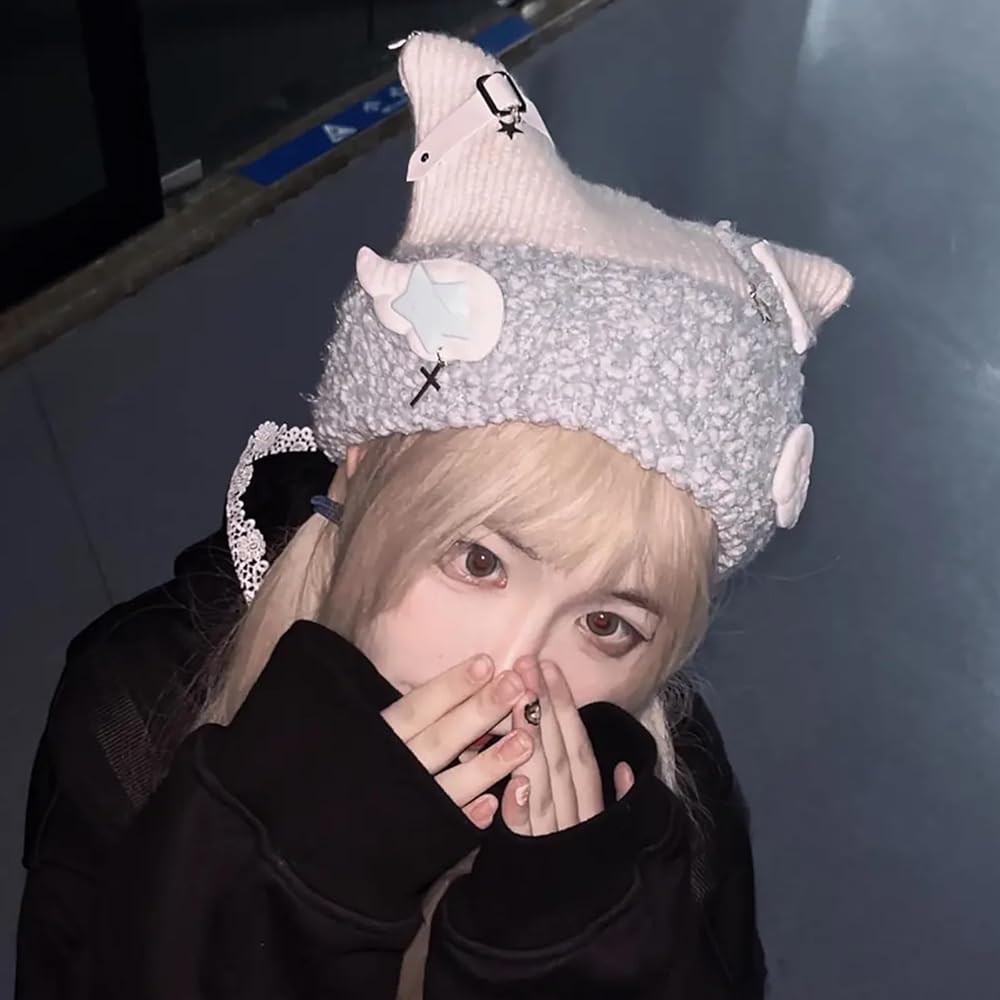 Amazon | [LAVASEON] 猫耳 帽子 レディース 天使界隈 水色 サブカル系