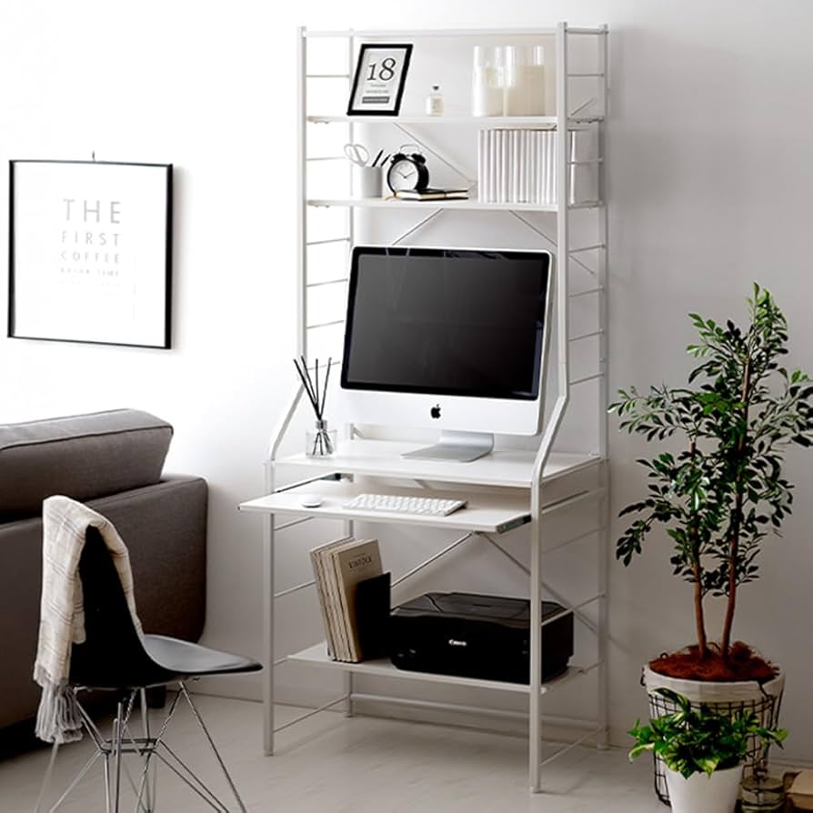 Amazon | エア・リゾーム パソコンデスク 机 ハイデスク ラック付き