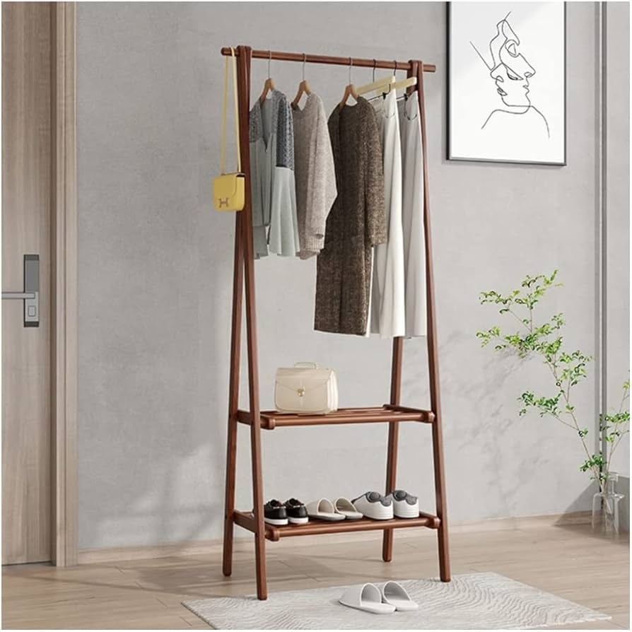 Amazon｜ポールハンガー洋服掛けハンガーポール 衣類レール 2段棚付き