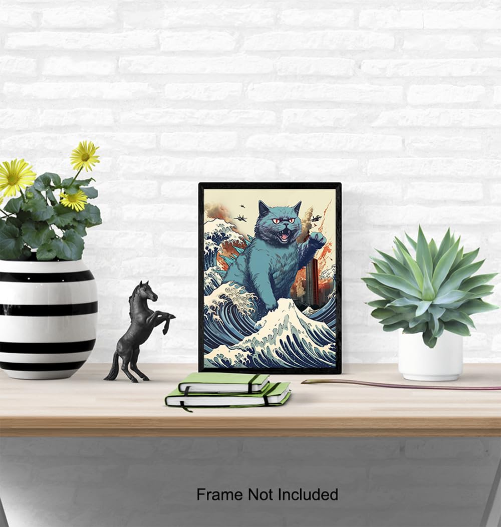 Amazon.com: Vintage Funny Cat Wall Art & Decor - Catzilla Japanese