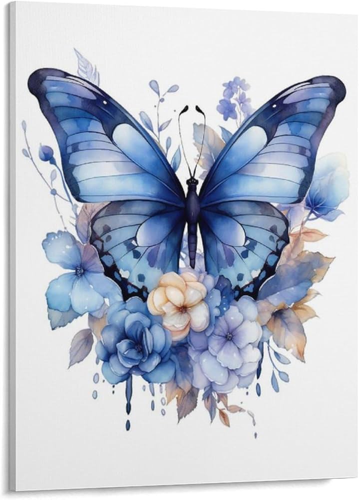 Amazon.co.jp: 絵画 青い花青い蝶インテリア 絵画 水彩画アートパネル