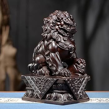 Amazon.co.jp: 木彫り 置物 狛犬（木製：黒檀木）開運・魔よけアイテム