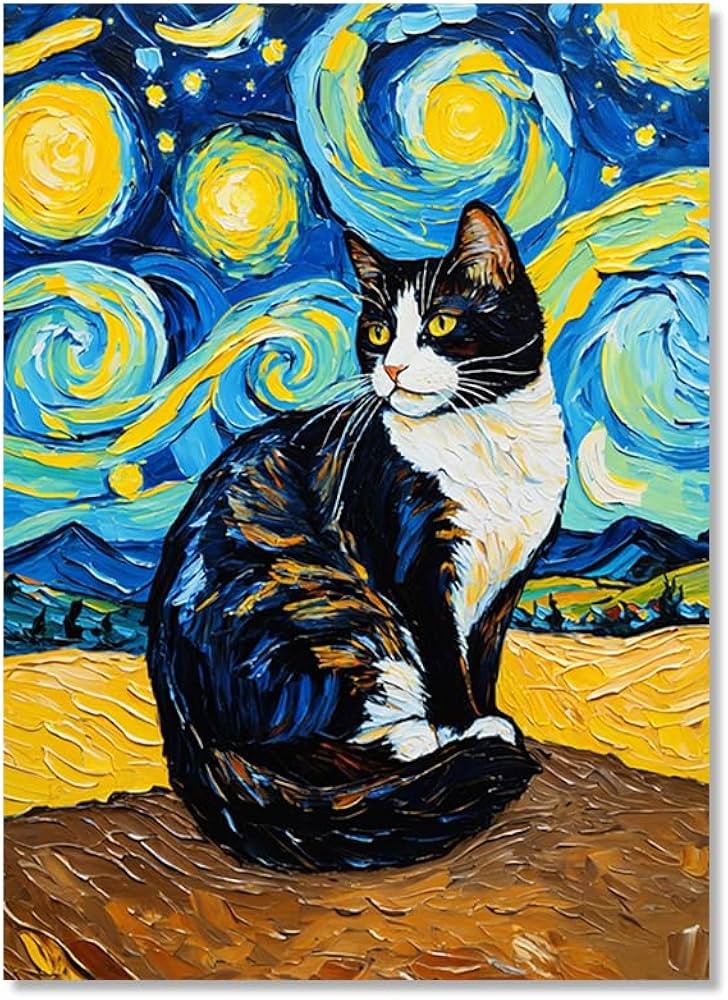 Amazon.co.jp: ゴッホ猫 星月夜 花 有名な油絵 ウォールアート