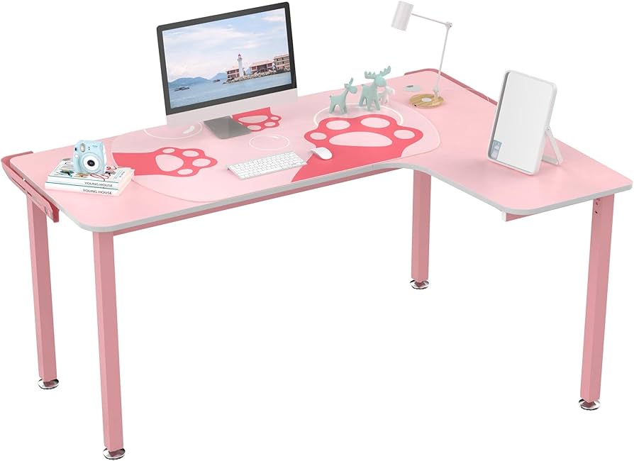 Amazon.co.jp: DESIGNA ピンク ゲーミングデスク 60インチ ピンク L字