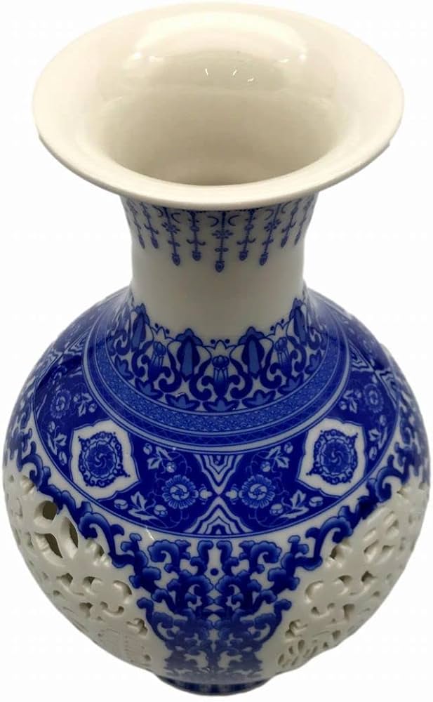 Amazon.co.jp: 置物 花瓶 景徳鎮 透かし彫り 中国伝統柄 陶磁器製