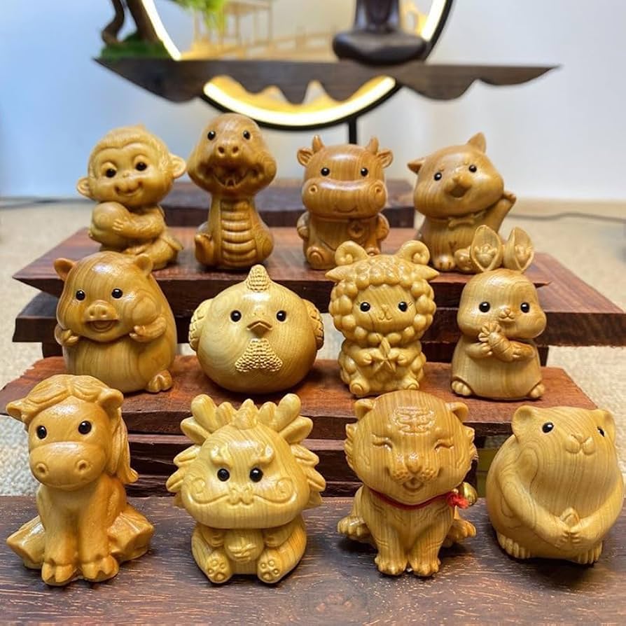 Amazon.co.jp: 木彫り動物インテリア かわいい 干支置物 丑 うし 牛