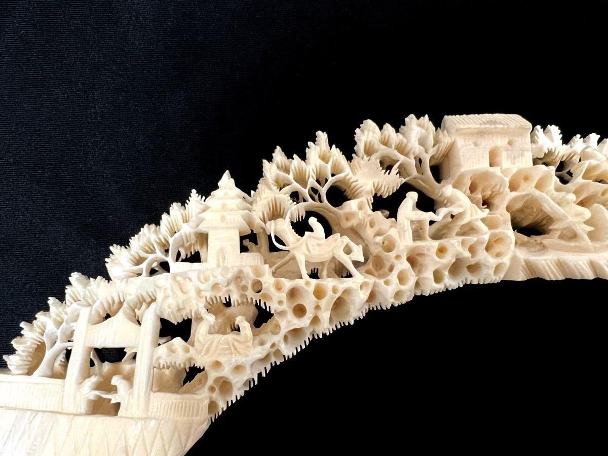 Amazon.co.jp: 中国工芸品 象牙風細工 山水楼閣唐人物 一本細密透かし