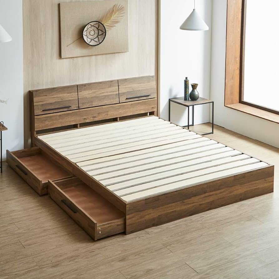 Amazon｜収納付きベッド すのこベッド 収納ベッド リーン クイーン