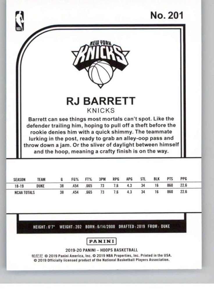 Amazon.com: 2019-20 NBA Hoops Basketball #201 RJ (R.J.) Barrett