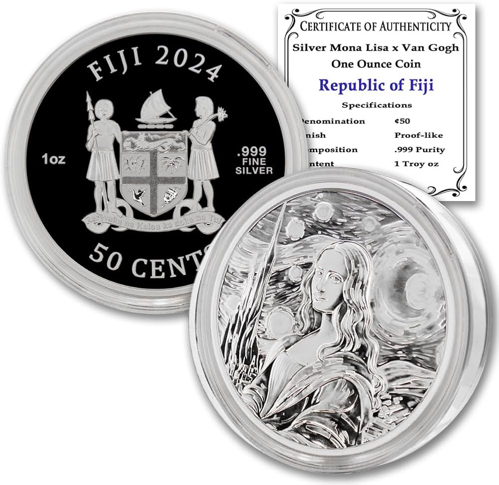2024-1 oz Fiji Silver Mona Lisa x Van Gogh Starry Night Coin Proof