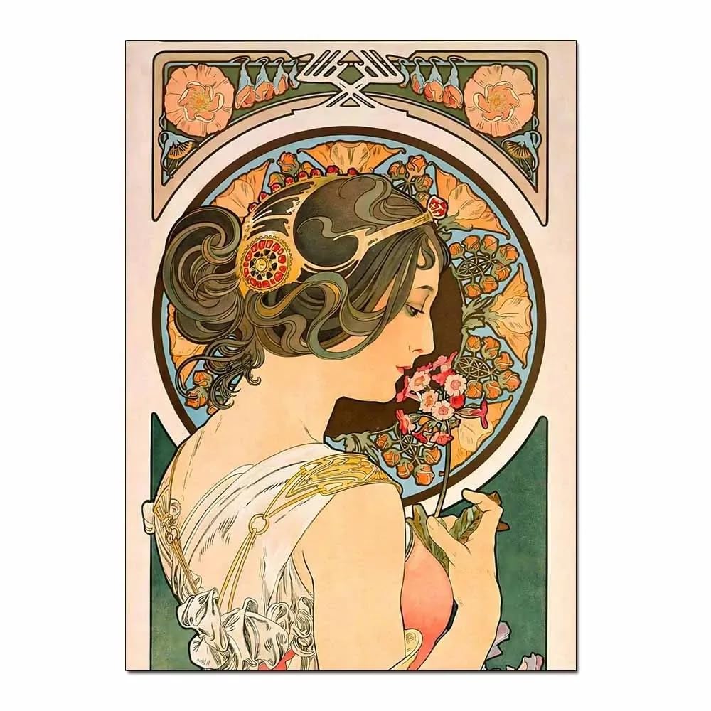 Amazon.co.jp: アルフォンスミュシャポスター花女性肖像画キャンバス